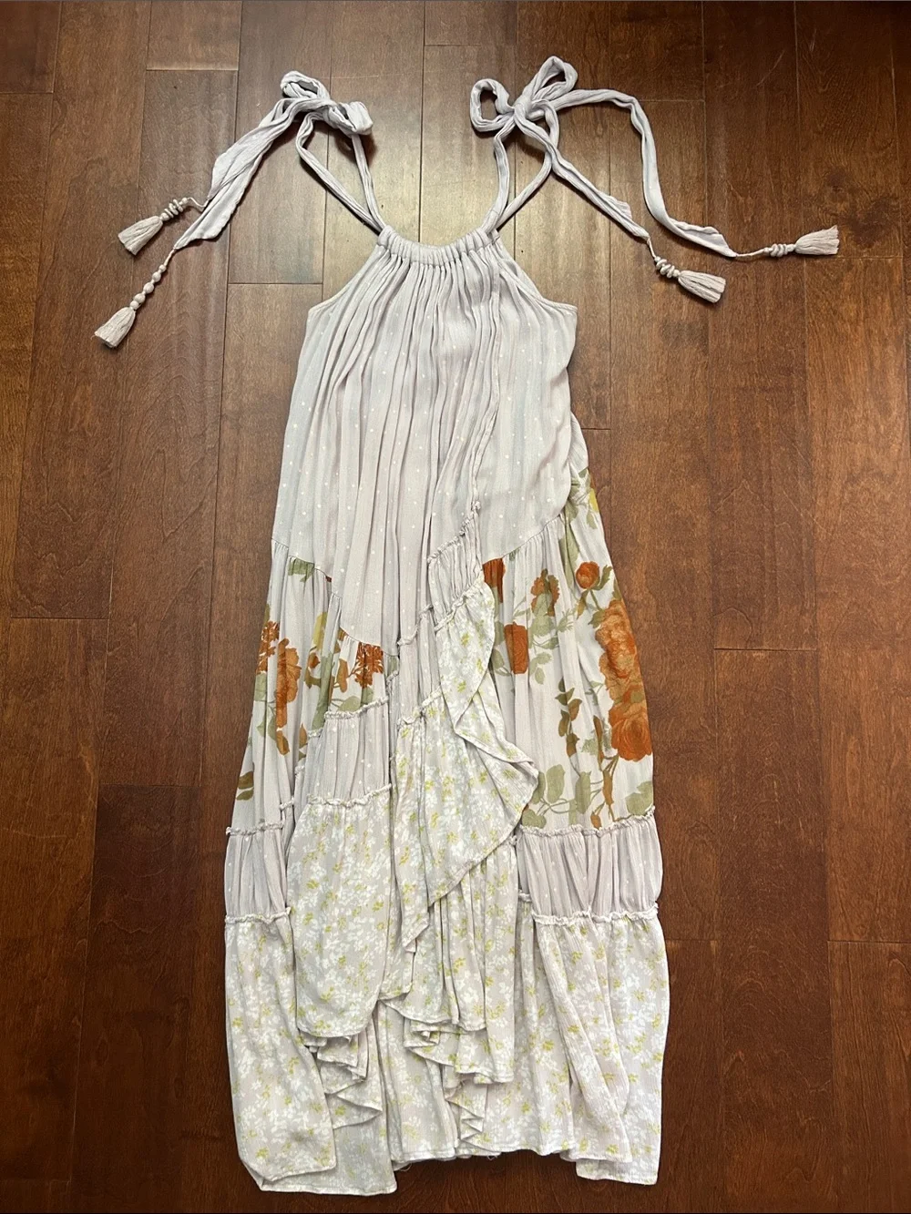 Free People Bare It All Maxi Bohemian Dress in Pale Lavender and Orange, Size S - Picture 4 of 12